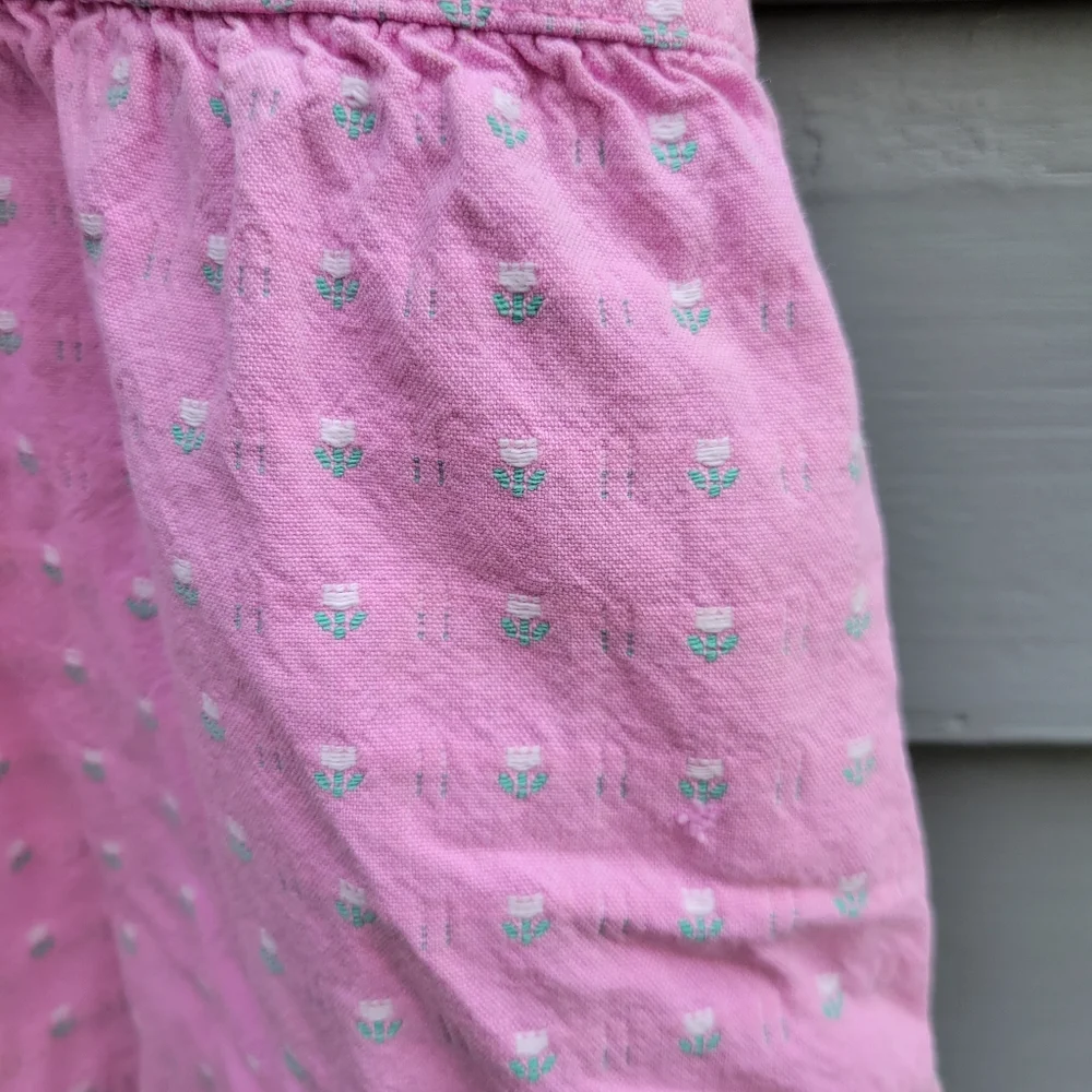 Vintage 90s Osh Kosh B'Gosh White Pink Cotton Check Floral Overalls Shirt Set 4T